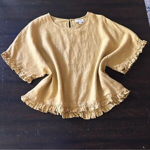 Cynthia Rowley mustard yellow linen blouse.